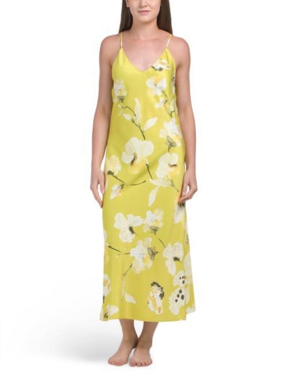 Natori  Aurelia Charmeuse Yellow Floral Satin Slip Dress